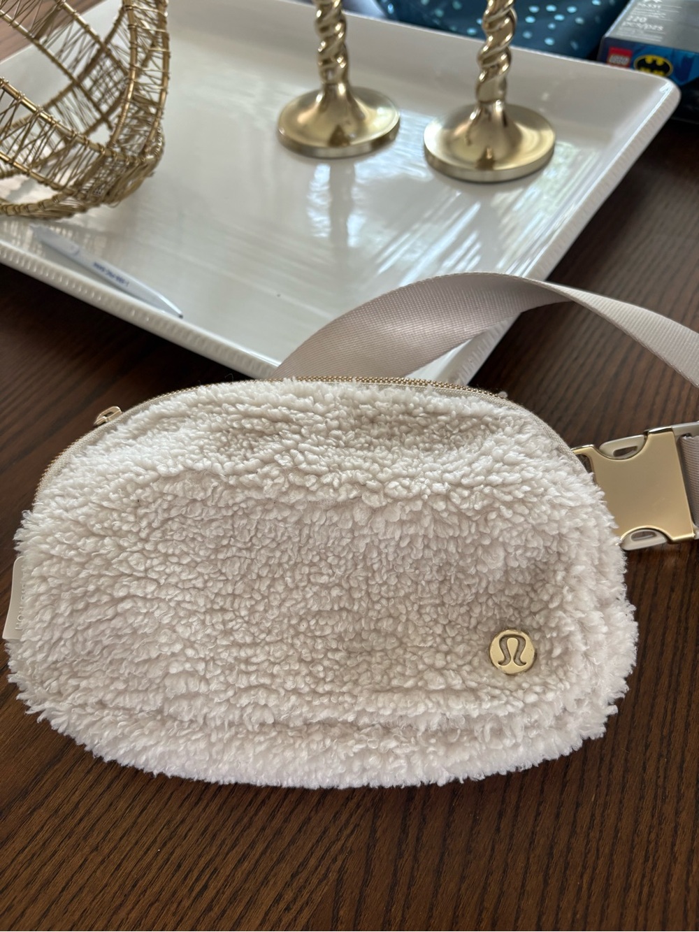lululemon athletica Cream Sherpa Crossbody Belt Bag with Gold Logo